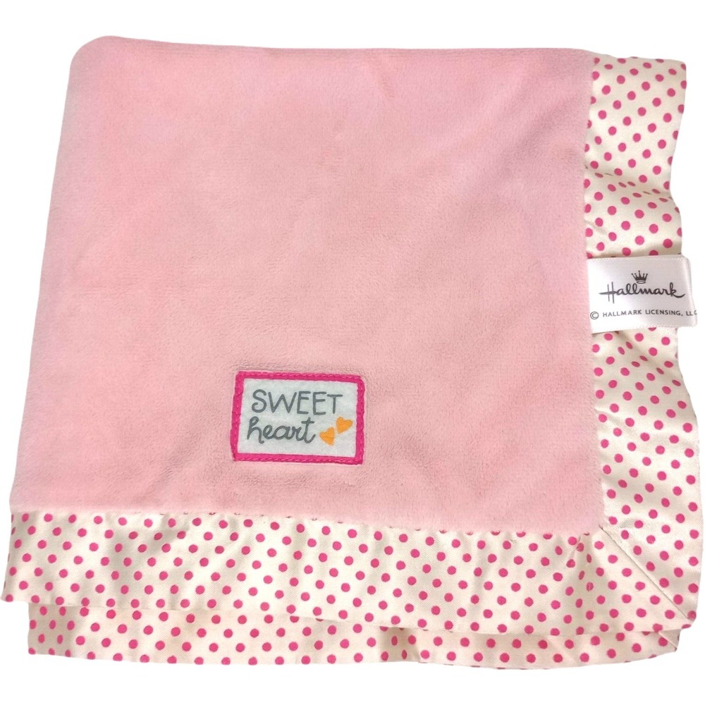 Hallmark‎ Sweet Heart Pink Satin Polka Dot 15" Baby Girl Security Blanket Lovey